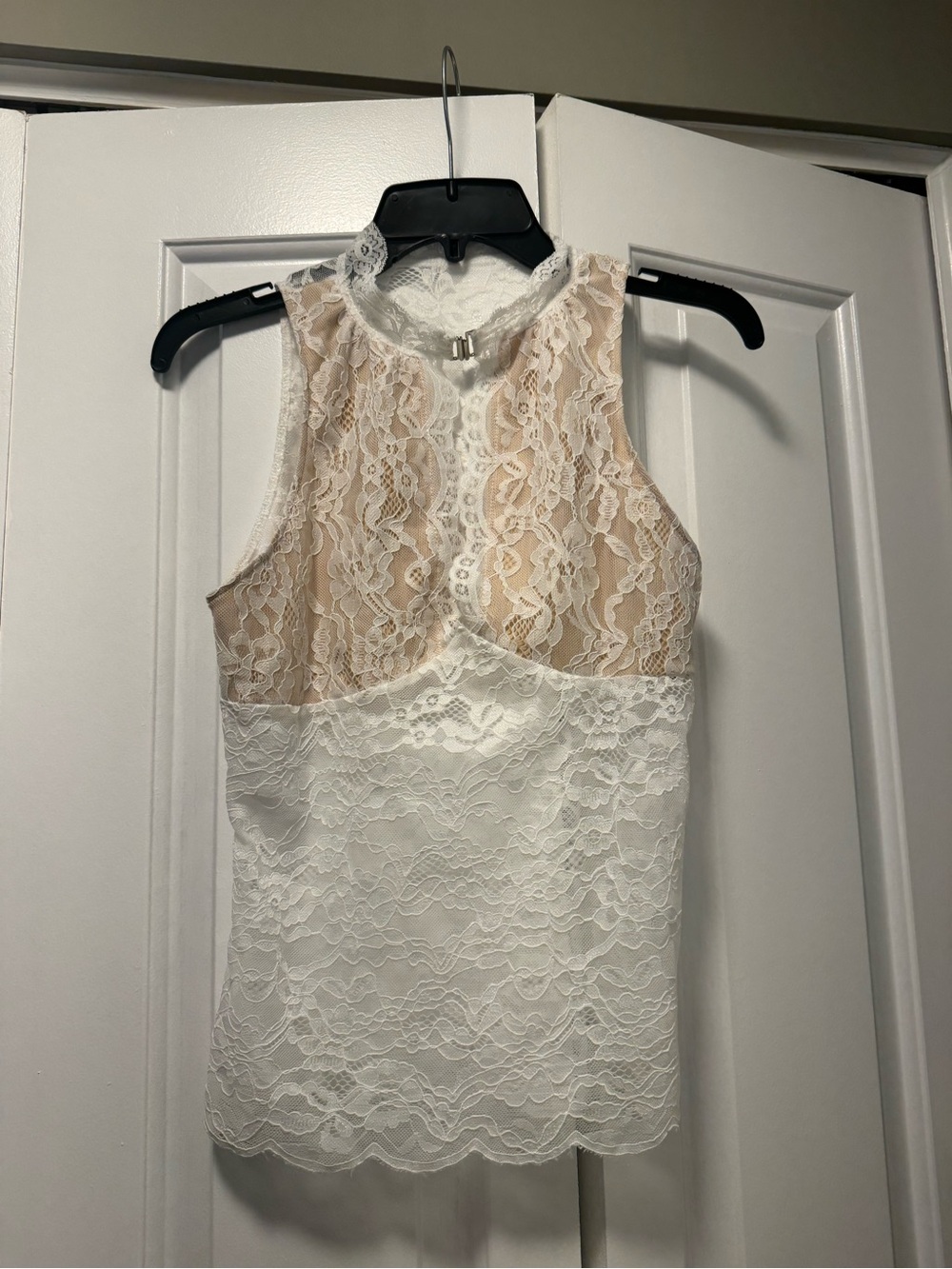 SHEIN White Lace Halter Camisole with Nude Lining